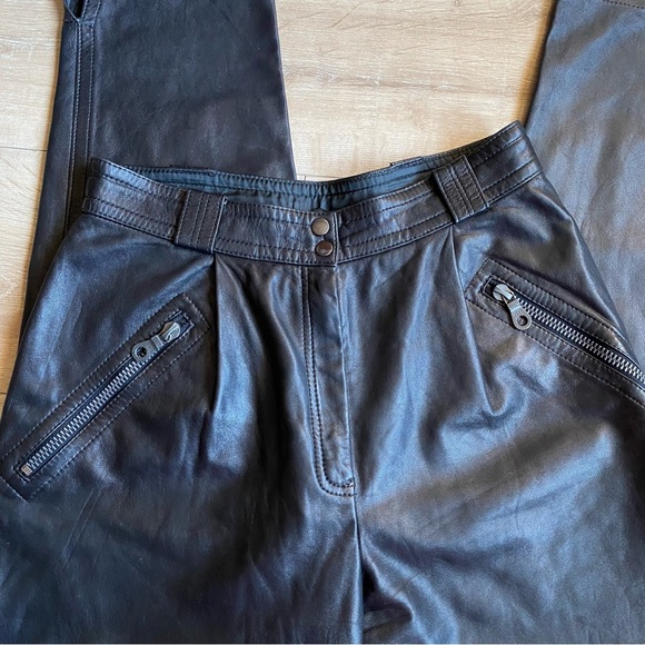 Vintage leather pants 100% Leather Rayon lined high waist motorcycle biker pants - Picture 4 of 13